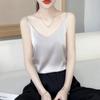 Primavera y Verano Camisola de Satén con Cuello en V de Ácido Acético Puro Top Holgado Elegante para Mujer Traje de Color Sólido Chaleco Interior