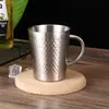 Taza de Acero Inoxidable Amazon 304 de Doble Capa Martillada Diamante con Asa, Acabado Recto Arenado, Taza Aislada para Cerveza y Café