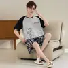 Pijama de Verano para Hombre, Algodón Puro de Manga Corta con Estampado de Dibujos Animados, Algodón Fresco para el Verano, Se Puede Usar Afuera, Conjunto de Ropa para el Hogar para Niños