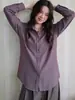 Nuevo Diseño Otoño 2026 Top de Moda Degradado con Cuello Solapa Sencillo, Mangas Largas, Camisa Morada de Lino para Mujer