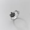 Nalan plata s925 para mujer anillo rosa vintage de plata tailandesa personalidad moda cool anillo de dedo índice de hoja negra J8324