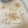 Timo niñas bebé suave algodón cepillado capa base camiseta infantil niño otoño elegante imitación dos piezas manga larga T