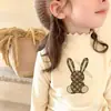 Blusa Térmica Base para Meninas com Bordas Franzidas, Camiseta de Manga Longa Outono e Inverno, Top Térmico Infantil Slim Fit Meia-Gola Quente