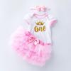Vestido de verano transfronterizo estilo princesa para niños, manga corta, estampado Harper, falda rosa de seis capas, traje de bebé