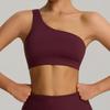 Nuevo Estilo Europeo y Americano Sujetador Deportivo Asimétrico de un Hombro Secado Rápido a Prueba de Impactos para Correr Chaleco Deportivo Elástico Color Nude para Yoga