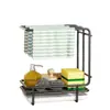 Estante para trapos, escurridor de cocina, estante de almacenamiento de acero inoxidable para encimera y pared sin perforaciones, estante para fregadero