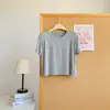 Camiseta de manga corta y cuello redondo de corte holgado, estilo corto de verano para personas petite, adecuada para baile, yoga, deportes y uso casual, top versátil de modal