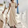 Coleção de verão 2026 transfronteiriça europeia e americana para mulheres: vestido de praia listrado sem mangas casual e elegante que acintura