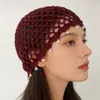 Gorro Tejido Calado con Cuentas Puro Hecho a Mano Transfronterizo para Mujer, Estilo Bohemio, Gorro de Punto Fino y Transpirable