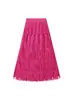 Falda con Borlas de Estilo Retro Coreano Nueva para Primavera Moda y Versátil Cintura Elástica Falda Plisada de Color Sólido para Mujer