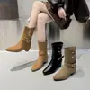 Botas de Mujer para Aumentar la Altura, de Media Pantorrilla con Hebilla, Tendencia 2026, Nuevas Botas Fruncidas de Punta Fina para Otoño/Invierno, Botines Vaqueros Occidentales