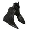 En Stock Estilo Celebridad de Internet Modelo Nuevo Vacaciones en Londres ~ Botines Vaqueros Arrugados de Tobillo Elegantes con Punta Aguda, Corte en V, Adelgazantes, Tacón Grueso para Mujer