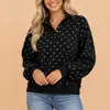 Suministro directo de fábrica 2026 sudadera para mujer con estampado de lunares estilo europeo y americano, otoño, corte holgado, cuello Henley, botones, media tapeta, estilo mujer