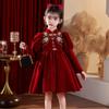 Vestido de Ano Novo para Meninas Vestido Festivo de Ano Novo Infantil Vestido Infantil de Outono e Inverno Vestido Vermelho para o Ano da Vida