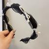 Faixa de Cabelo com Laço de Renda Estilo Chanel Coreia do Sul Vintage Alto Padrão Expressivo Rosto Pequeno Prendedor de Cabelo Francês de Organza para Mulheres