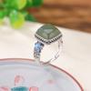 Yilu Anel Quadrado Prata S925 Prata Esterlina Jade Hetian Safira Vintage Antigo Cloisonné Flor Tecida Anel de Prata