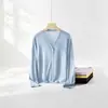 Cárdigan Fino de Punto para Primavera y Otoño para Mujer, Puños de Encaje Hueco, Púrpura Taro, Temperamento Suave, Top de Cuello V de un Solo Botón