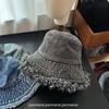 Sombrero de Pescador de Mezclilla Lavada para Hombre y Mujer Circunferencia de Cabeza Grande Verano Desgastado Cara Pequeño Sombrero de Cubeta Lijado Cuatro Estaciones Distintivo Trendy