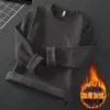 Camiseta de Manga Larga de Fábrica Original para Hombre con Terciopelo Extra Grueso Color Sólido Ropa Interior Cuello Redondo para Hombre Otoño e Invierno Cálida Camiseta Base Negra