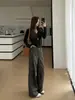 Calças da moda~Novas calças cargo de bolso de cintura alta emagrecedoras versáteis estilo coreano para o início do outono, jeans casuais da moda para mulheres