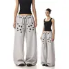 Pantalones casuales grises con estampado retro americano para hombre y mujer, nuevo estilo de otoño, corte holgado, versátiles, con cordón, rectos, de pierna ancha, joggers