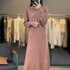 100% Lana Pura 2026 Otoño e Invierno Estilo Nuevo Suéter Vestido de Punto para Mujer Holgado de Cuello Alto Parcial Color Sólido Hasta la Rodilla