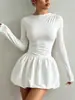 Outono de 2026 Novo Estilo Transfronteiriço Amazon Comércio Exterior Moda Europeia e Americana Slim Fit Manga Longa Vestido Saia Bufante Elástica Feminino