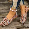 Nuevos zapatos planos sin cordones de tela con bloques de color transfronterizos para mujer, estilo étnico, boca poco profunda, transpirables, zapatos planos sin cordones para el trabajo