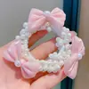 Tiara de Pérolas para Crianças Celebridade da Internet Super Fada Tiara de Cabelo Amarrar Bola na Cabeça Elástico Acessório de Cabelo Laço Headwear para Meninas Bebês
