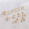 Paquete de oro de 14K micro incrustado de circonio Luna en forma de V trébol de cuatro hojas estrella de cinco puntas soporte para perlas de medio agujero aretes diy material para aretes