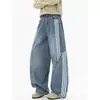 Jeans Scimitar Lavados Vintage Deconstruidos Transfronterizos para Hombres y Mujeres, Pantalones de Pierna Ancha Casuales Sueltos con Parches de Tres Rayas Modernos