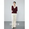 Top de punto de moda con diseño de dos piezas falsas, cuello navy contrastante, Otoño e Invierno, de alta gama, versátil, efecto adelgazante