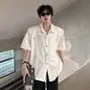 Camisa de Manga Curta com Design de Ombreira para Homens, Alta Qualidade, Moda Masculina Estilosa, Marca Tendência para Cabeleireiros, Roupa de Modelo Masculino, Jaqueta Camisa