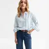 Camisa de Algodón con Rayas Verticales Estilo Hong Kong de Manga Larga Transfronteriza Europea y Americana Nueva Camisa Ligera Primavera y Verano Top Holgado Protección Solar