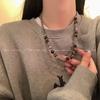 Collar de plata con cuentas rotas de ojo de tigre, estilo frío, para hombre y mujer, con diseño de nicho, cadena de clavícula de acero de titanio estilo hip-hop.