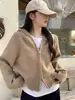 Outono Inverno 2026 Estilo Europeu 100% Lã Cardigã Feminino Espessado com Capuz e Zíper Estilo Preguiçoso Solto Casaco de Caxemira