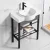 Lavabo de pie para balcón sin taladro, Lavabo cerámico de baño integrado con soporte de acero inoxidable engrosado