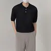 Nueva Camisa Polo de Punto Hueca Estilo Comercio Exterior de Manga Corta para Hombre, Sensación de Alta Gama para Verano, Camiseta Trendy Retro Americana de Media Manga