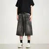 Estilo Tendência Nacional Retrô Lavado Vintage Padrão Raio Shorts Jeans Verão Lavado High Street Calças Cropped Retas Soltas