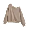 Conjunto casual de sudadera asimétrica con hombros descubiertos y mangas largas + minifalda ajustada de tiro bajo con cordón