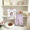 Pijama de Bebé Verano Delgado Conjunto Puntos Moda Niñas Verano Conjunto de Dos Piezas Ropa de Casa Ropa de Aire Acondicionado para Niños para Mujeres