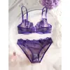 Conjunto de Lencería Sexy Morado Francés Transfronterizo Tentación Diversión con Bordados de Encaje Conjunto de Dos Piezas