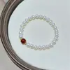 Pulsera de Plata de Ley S925 Perla Shijia Ágata Rojo Natural Cuentas Cilíndricas Pulsera de Cuenta Calabaza Animal del Año Simple Joyería para Mujer
