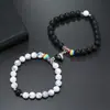 Venda quente transfronteiriça europeia e americana simples masculino e feminino casal pulseira de pedra natural preto e branco ímã casal amor pulseira conjunto