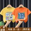 Camiseta moderna de manga corta estampada para niños pequeños, holgada y versátil, top de algodón puro con cuello redondo y diseño de dibujos animados estilo coreano