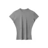 HeyHenry Sencilla Camiseta de Hombro Ajustada Adelgazante Cintura Ceñida Verano Nuevo Elegante Color Sólido Manga Corta Cuello Redondo Top