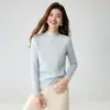 Padrão Simples de Lichia~Suéter de Caxemira Outono/Inverno Feminino Gola Meia-Alta Versátil Malha Solta Pulôver Camada Base