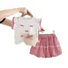 Conjunto de Verano para Niña Elegante y a la Moda Ropa Infantil Conjunto de Dos Piezas de Manga Corta con Lazo de Verano para Bebé Niña de 1 Año Ropa de Verano