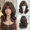 Peluca corta rizada ondulada de color marrón para mujer, estilo europeo y americano, con flequillo, adecuada para uso diario, voluminosa, resistente al calor, longitud hasta el hombro, 14 pulgadas
