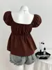 Ropa de Mujer Transfronteriza Europea y Americana, Nuevo Estilo de Verano, Casual y a la Moda, Cuello en U de Lunares, Mangas Cortas con Cierre de Tres Botones en la Cintura